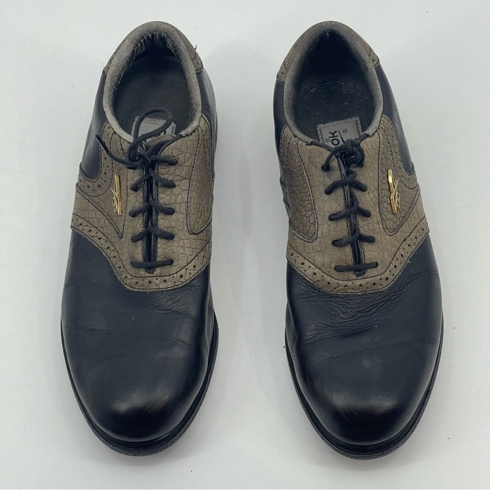 REEBOK GOLF-LAWN SHOES, MENS SZ8.5, BLACK, TAN , GOOD CONDITION, PREOW…